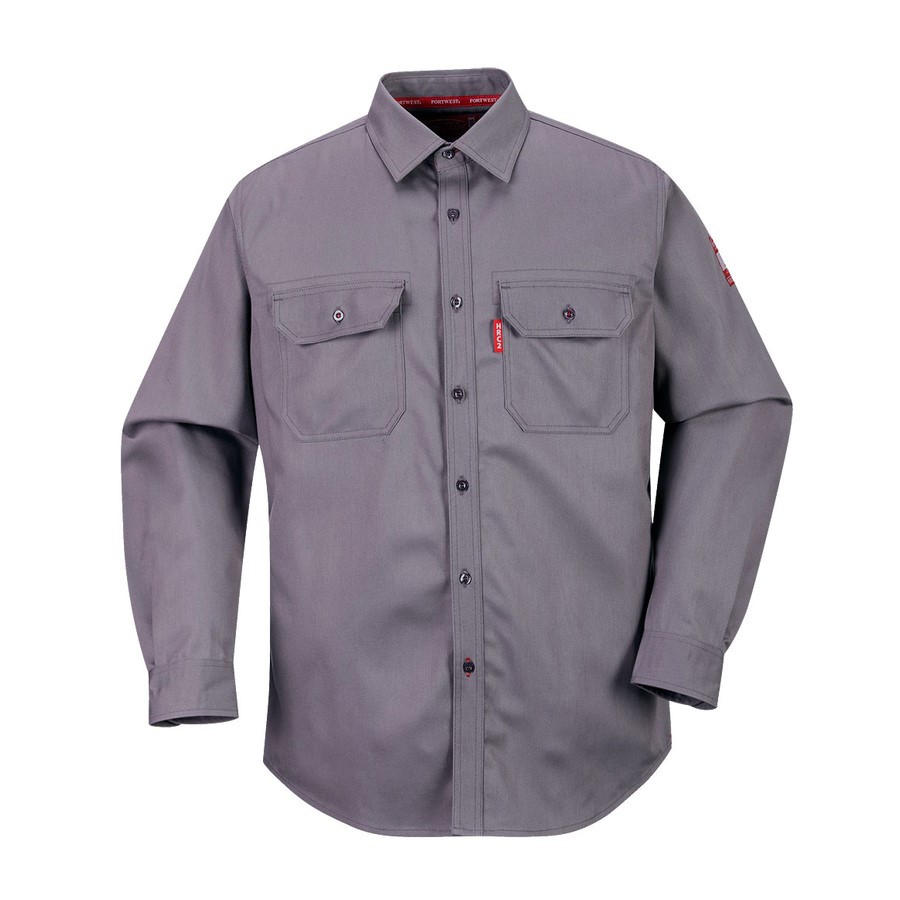 Camisa De Trabajo Portwest Fr02 Para Hombre - Gris, Talla XL, UPF 50+, Bolsillo Pecho, Normativa Protección