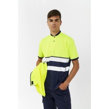 polo a.v. monza 04766 en azul marino/amarillo fluor