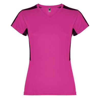 Camiseta corta rejilla rosa años 80 mujer