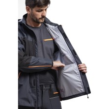 cazadora impermeable workteam wf3058 en marino/negro/amarillo fluor