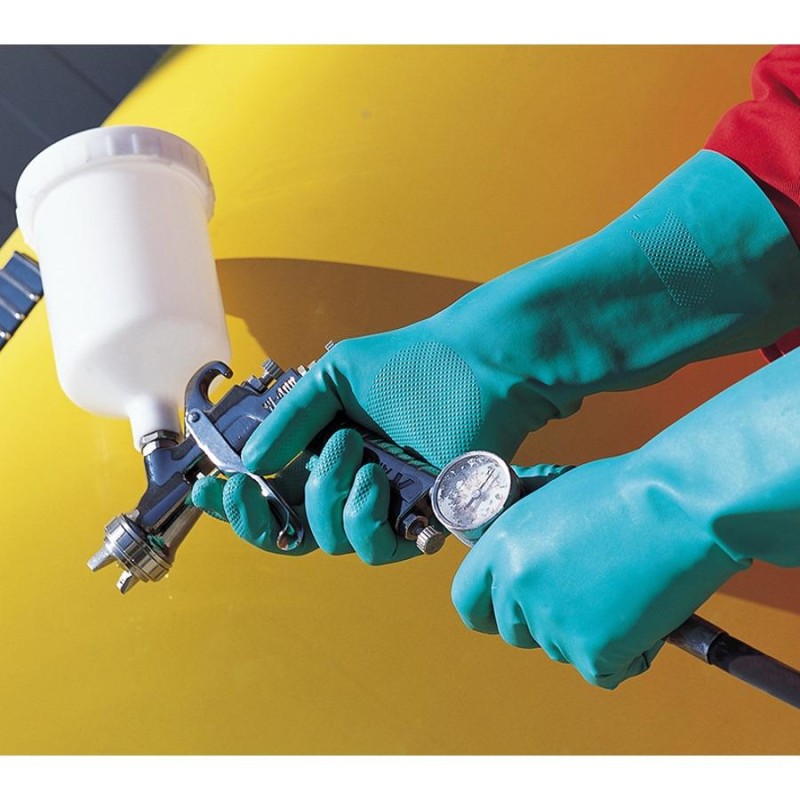 Guante sin soporte de nitrilo flocado juba 821/38 verde