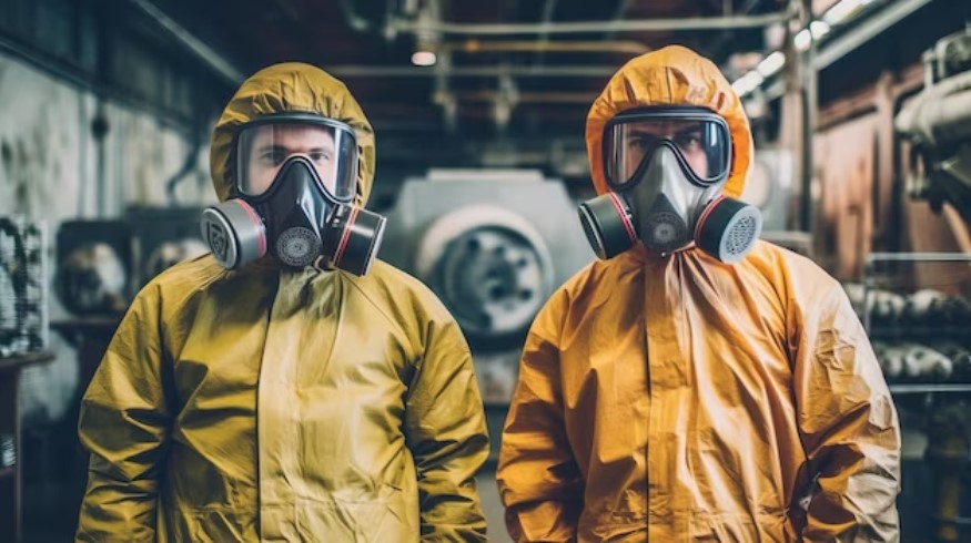 Trabajadores con equipos de protección respiratoria