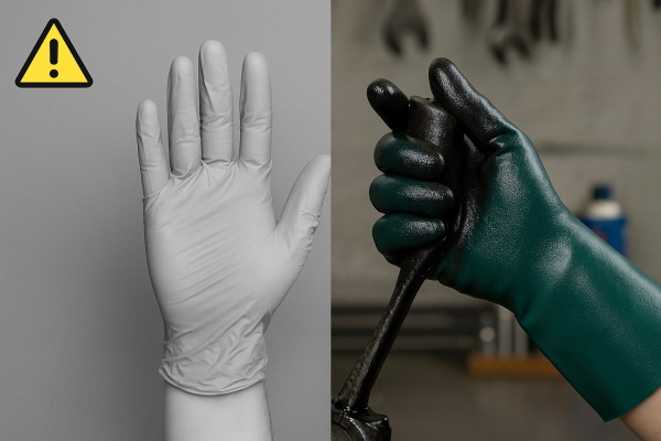 Comparativa guante común vs guante reciclaje aceites industriales
