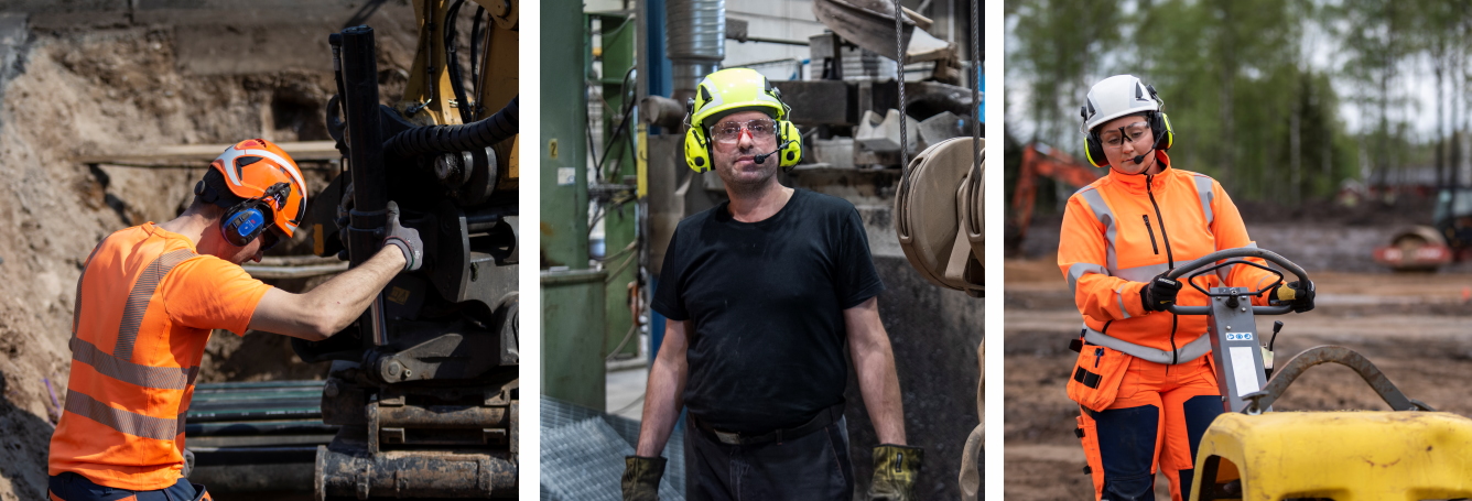 Trabajadores en distintas industrias usando protección auditiva