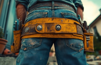 Trabajador con pantalones vaqueros reforzados