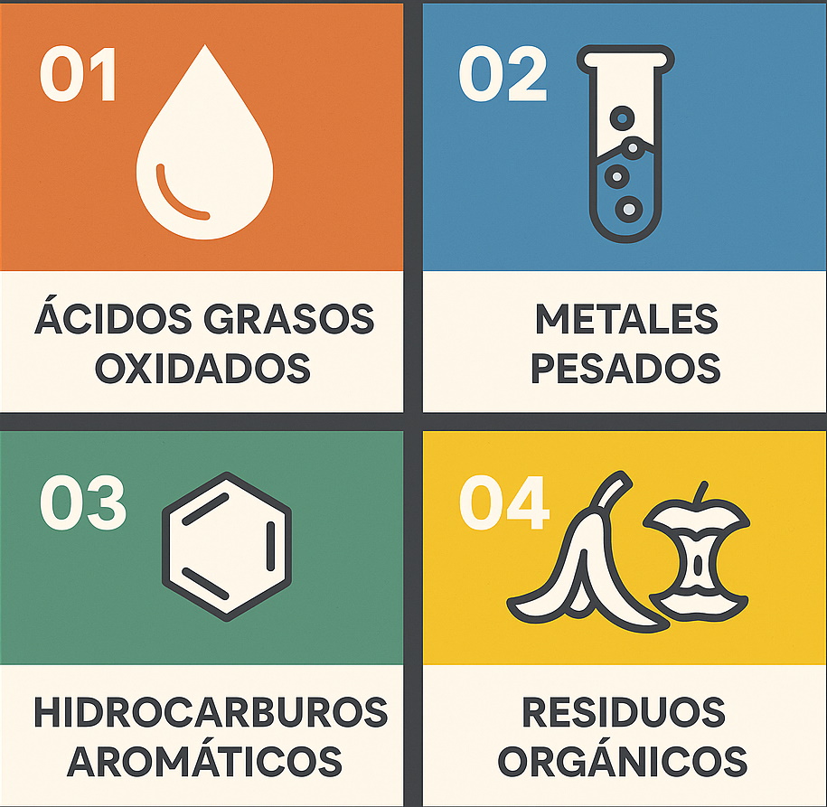 Compuestos que convierten al aceite usado en peligroso